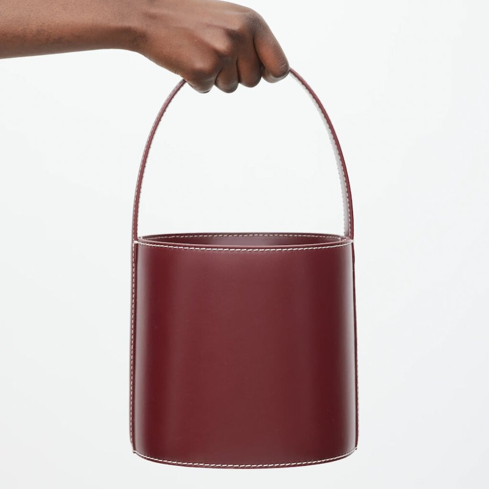 Staud Burgundy Leather Bissett Bucket Bag